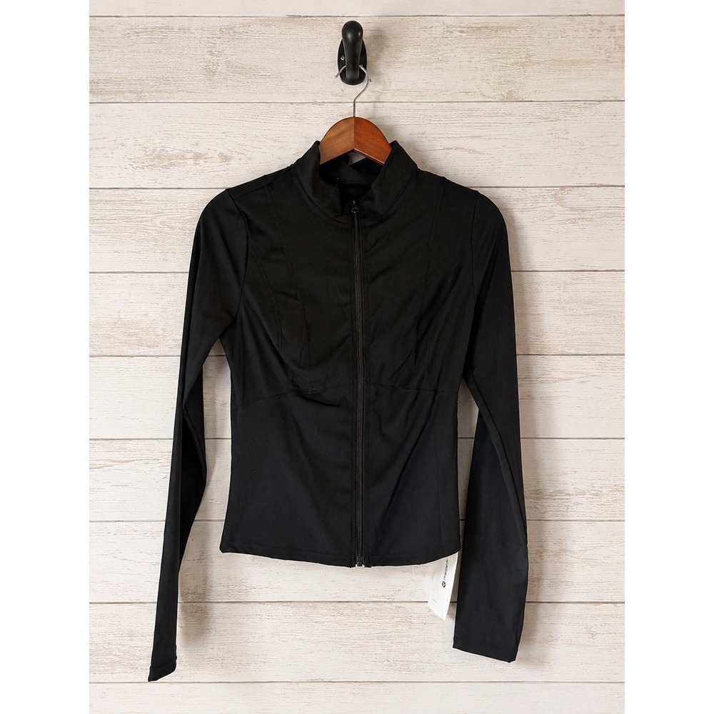 FISOEW Full Zip Athletic Jacket Thumbhole Mock Neck Black Size M N7W031